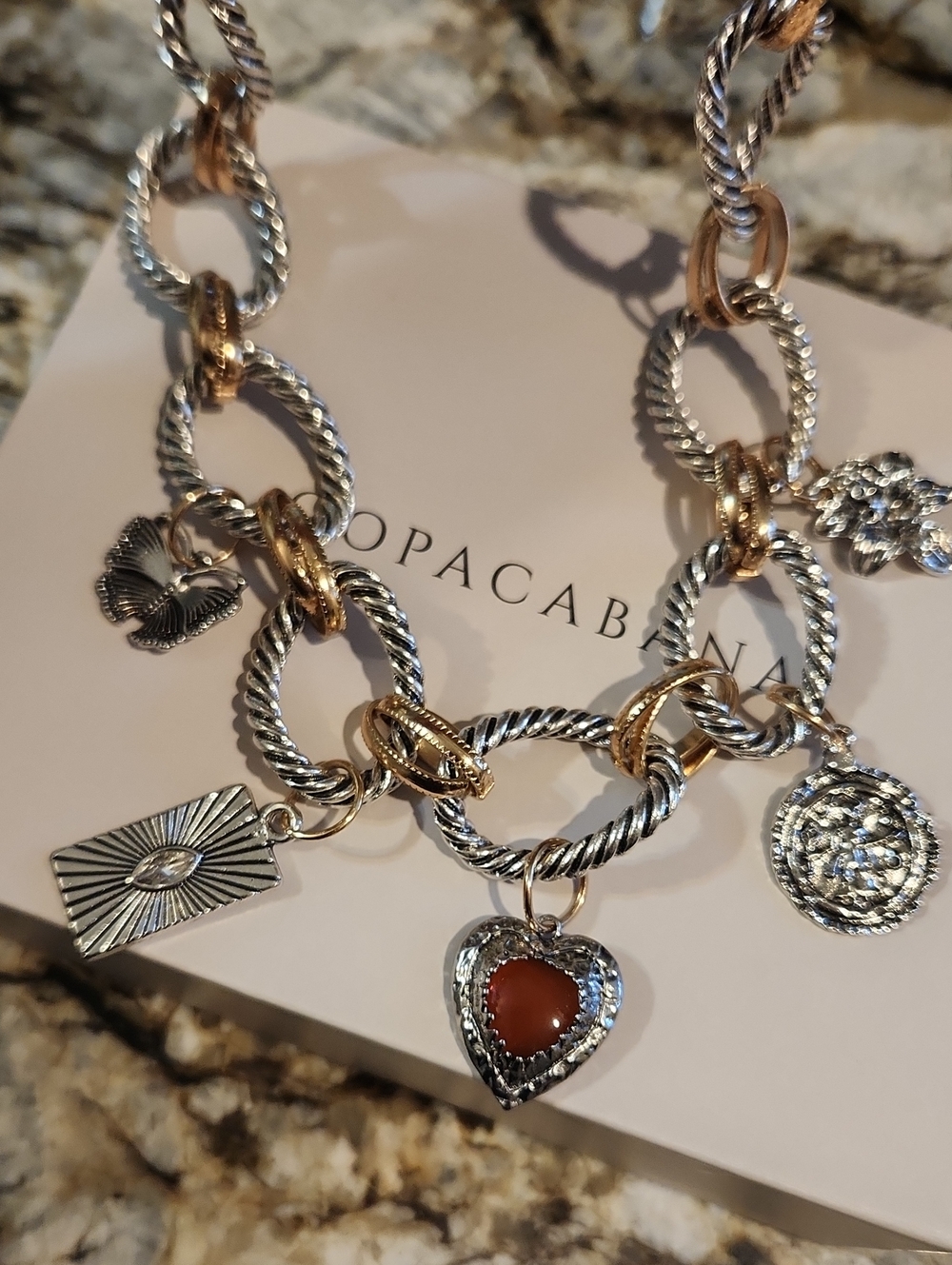 Copacabana Chain Link Two-tone Charm Necklace. New w/ Box